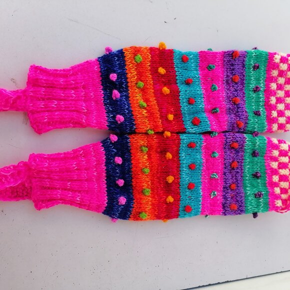 Multicolored Wool Knitted Leg Warmers - Andean Craftsmanship - Picture 4 of 9
